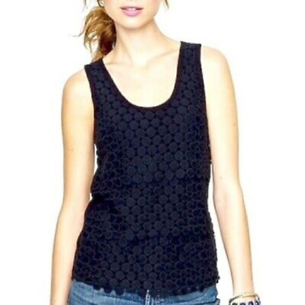 J. Crew Womens Size Small Navy Blue Tiered Dot Racerback Tank Top